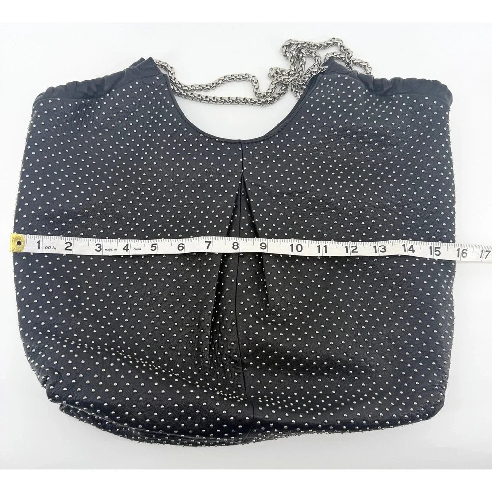 NEW Elie Tahari Bianca Black‎ Studded Leather Hobo Shoulder Bag Silver Chain